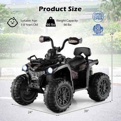 12V Kids Ride On ATV 4 Wheeler with MP3 and Headlights-Solid Black - Color: Solid Black