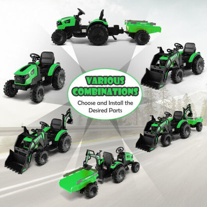 12V 3 in 1 Kids Ride On Excavator with Shovel Bucket and Music-Green - Color: Green