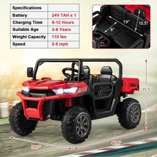 24V Ride On Kids Car with Dump Bed and Remote Control-Red - Color: Red