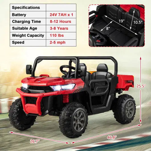 24V Ride On Kids Car with Dump Bed and Remote Control-Red - Color: Red