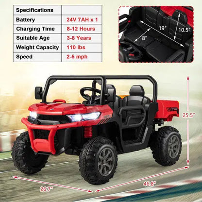 24V Ride On Kids Car with Dump Bed and Remote Control-Red - Color: Red