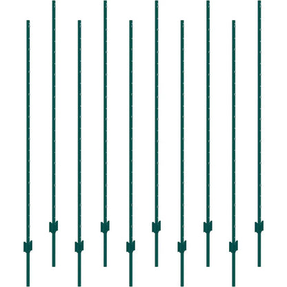 6 Feet Fence Post, 10 Pack U-Channel Heavy Duty Metal Fence Posts, Sturdy Steel Fence Stakes for Garden Yard, Lawn, Farms and Outdoor Wire Fencing, Green