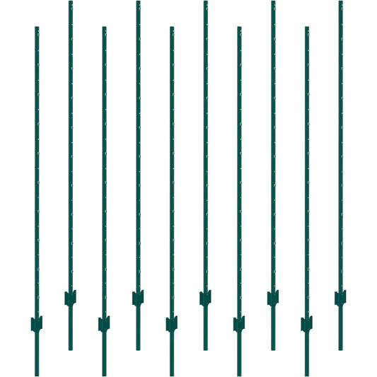 6 Feet Fence Post, 10 Pack U-Channel Heavy Duty Metal Fence Posts, Sturdy Steel Fence Stakes for Garden Yard, Lawn, Farms and Outdoor Wire Fencing, Green