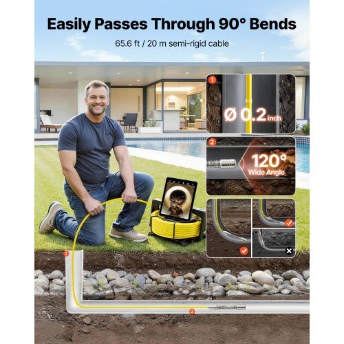 2026 Upgraded Sewer Camera with WiFi, 65.6ft/20m Drain Pipeline Camera, IP68 Snake Plumbing Cameras with Light- 12 LEDS, Wireless WiFi Connectivity to Phone/Tablet for Sewer Duct Pipe Inspection
