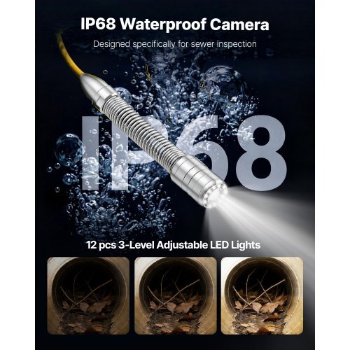2026 Upgraded Sewer Camera with WiFi, 65.6ft/20m Drain Pipeline Camera, IP68 Snake Plumbing Cameras with Light- 12 LEDS, Wireless WiFi Connectivity to Phone/Tablet for Sewer Duct Pipe Inspection