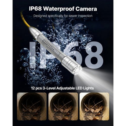 2026 Upgraded Sewer Camera with WiFi, 65.6ft/20m Drain Pipeline Camera, IP68 Snake Plumbing Cameras with Light- 12 LEDS, Wireless WiFi Connectivity to Phone/Tablet for Sewer Duct Pipe Inspection