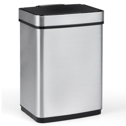 Costway 16 Gallon Trash Can Infrared Motion Sensor Garbage Can with Dual Compartments-Silver - Color: Silver