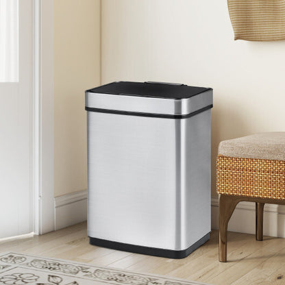 Costway 16 Gallon Trash Can Infrared Motion Sensor Garbage Can with Dual Compartments-Silver - Color: Silver