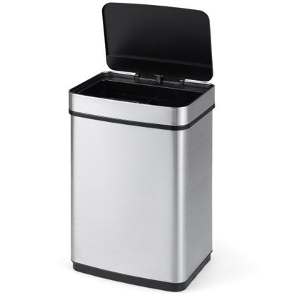 Costway 16 Gallon Trash Can Infrared Motion Sensor Garbage Can with Dual Compartments-Silver - Color: Silver