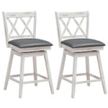 Costway 2 Pieces 24 Inch Swivel Counter Height Barstool Set with Rubber Wood Legs-White - Color: White - Size: 24 inches
