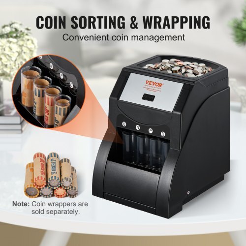 USD Coin Sorter, Coin Sorter Machine for USD Coin 1? 5? 10? 25?, Sorts up to 230 Coins/min, Coin Sorter and Wrapper Machine Holds 200 Coins Included 4 Coin Tubes, Black