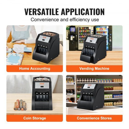 USD Coin Sorter, Coin Sorter Machine for USD Coin 1? 5? 10? 25?, Sorts up to 230 Coins/min, Coin Sorter and Wrapper Machine Holds 200 Coins Included 4 Coin Tubes, Black