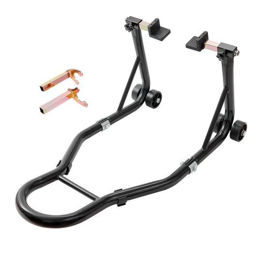 Motorcycle Rear Wheel Stand, with U + L Fork Swingarm Spool, 850 lbs Capacity Heavy Duty Rear Wheel Stand Motorcycle Lift Jack Stand, for Suzuki Yamaha Honda Kawasaki, Black