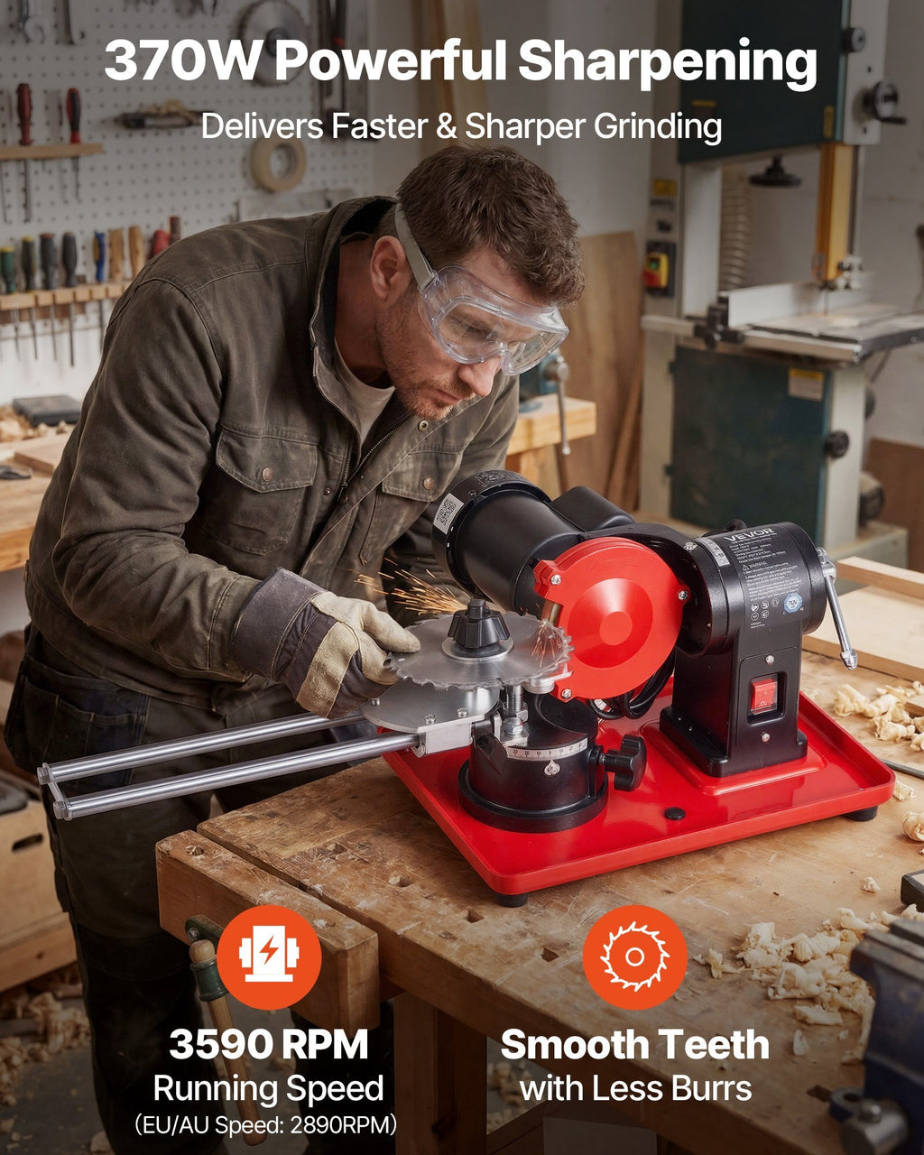 Circular Saw Blade Sharpener, 370W 3590RPM Rotary Angle Mill Grinder Sharpening Machine with 5" Grinding Wheel & 6 Saw Centerings - Fits ?3.2" to ?27.5" Circular Saw Blades