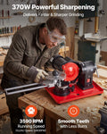 Circular Saw Blade Sharpener, 370W 3590RPM Rotary Angle Mill Grinder Sharpening Machine with 5" Grinding Wheel & 6 Saw Centerings - Fits ?3.2" to ?27.5" Circular Saw Blades