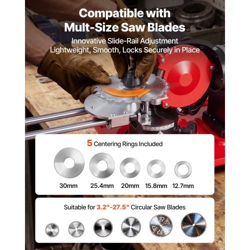 Circular Saw Blade Sharpener, 370W 3590RPM Rotary Angle Mill Grinder Sharpening Machine with 5" Grinding Wheel & 6 Saw Centerings - Fits ?3.2" to ?27.5" Circular Saw Blades