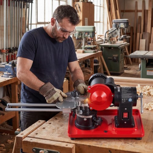 Circular Saw Blade Sharpener, 370W 3590RPM Rotary Angle Mill Grinder Sharpening Machine with 5" Grinding Wheel & 6 Saw Centerings - Fits ?3.2" to ?27.5" Circular Saw Blades
