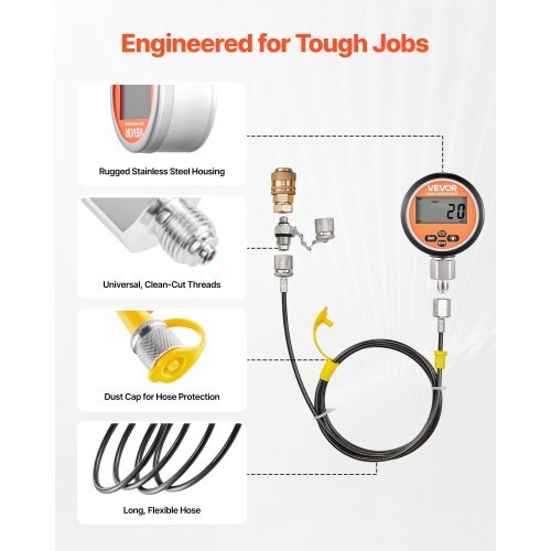 Digital Hydraulic Pressure Test Coupling Kit, 10000 PSI Pressure Gauge Manometer Tester with 2 Gauges, 9 Test Couplings, 2 Quick-Release Couplers, 2 Hoses for Excavator Construction Machinery