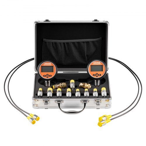 Digital Hydraulic Pressure Test Coupling Kit, 10000 PSI Pressure Gauge Manometer Tester with 2 Gauges, 9 Test Couplings, 2 Quick-Release Couplers, 2 Hoses for Excavator Construction Machinery