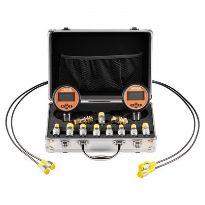 Digital Hydraulic Pressure Test Coupling Kit, 10000 PSI Pressure Gauge Manometer Tester with 2 Gauges, 9 Test Couplings, 2 Quick-Release Couplers, 2 Hoses for Excavator Construction Machinery