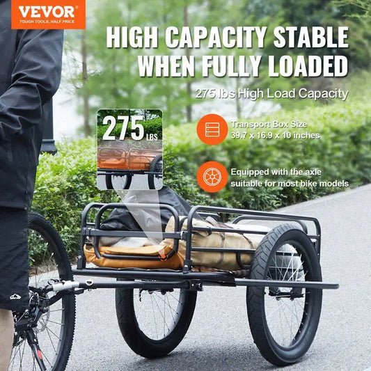 Bike Cargo Trailer, 275 lbs Load Capacity, Heavy-Duty Bicycle Wagon Cart, Foldable Compact Storage & Quick Release with Universal Hitch, 20" Wheels, Fits Most Bike Wheels, Carbon Steel Frame