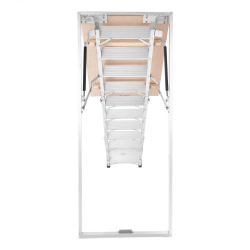 Aluminum Attic Ladder, Fits 9.8'-10.3'/7.66'-9.8' Ceiling Height, 54" x 22.5" Opening, 375 lbs Load Capacity, Multi-Purpose Foldable Lightweight and Portable Attic Stairs for Convenient Access