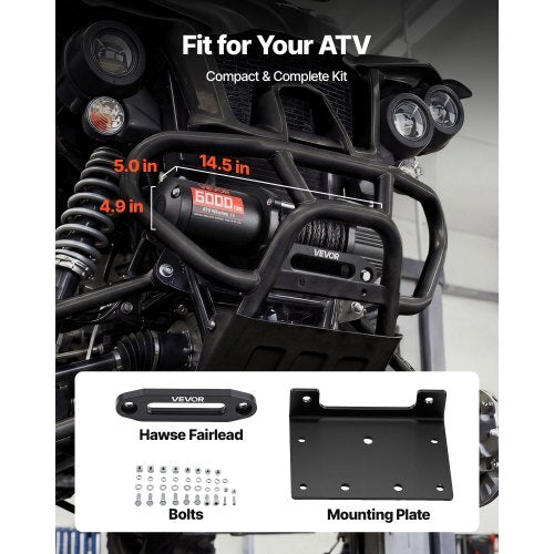 6000 lbs Electric Winch, 12V DC ATV/UTV Winch with ?0.24 in x 49.2 ft Synthetic Rope, Wireless & Wired Remote Control, IP55 Waterproof, with Fairlead Mount Plate for Towing ATV UTV Off-Road