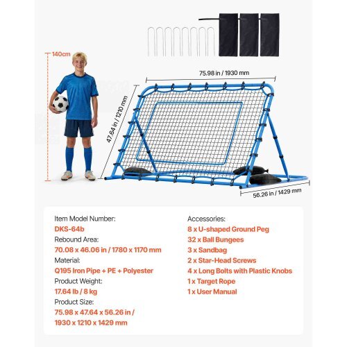 Soccer Rebounder Net, Quick-Switch Angle Soccer Goal Rebounder for Control, Passing Practice, Heavy-Duty Iron Frame & PE Net, Easy Setup Ball Training Aids & Equipment for Teens&Adults,6 x 4 ft