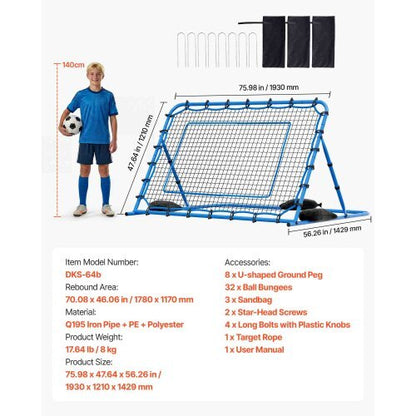 Soccer Rebounder Net, Quick-Switch Angle Soccer Goal Rebounder for Control, Passing Practice, Heavy-Duty Iron Frame & PE Net, Easy Setup Ball Training Aids & Equipment for Teens&Adults,6 x 4 ft