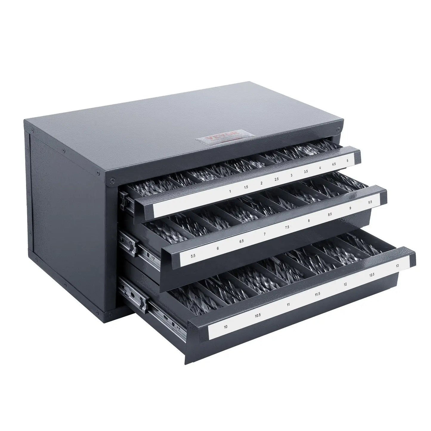 Drill Bit Dispenser Cabinet, Three-Drawer Drill Bit Organizer Cabinet for 1mm to 13mm, Steel Drill Dispenser Organizer Cabinet with Labels, Stackable Drill Dispenser for Drill Bit Storage