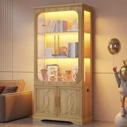 Display Cabinet with Glass Doors and Storage Shelve, Modern Display Cabinet for Collectibles Trophy Case for Display Black 31.5