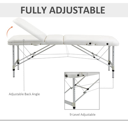 Foldable Massage Bed Portable Table, 3-Section Aluminium Foldable Beauty Couch, Professional Salon Spa Table With Headrest Support And Carry Bag, 81 Cm Width, White