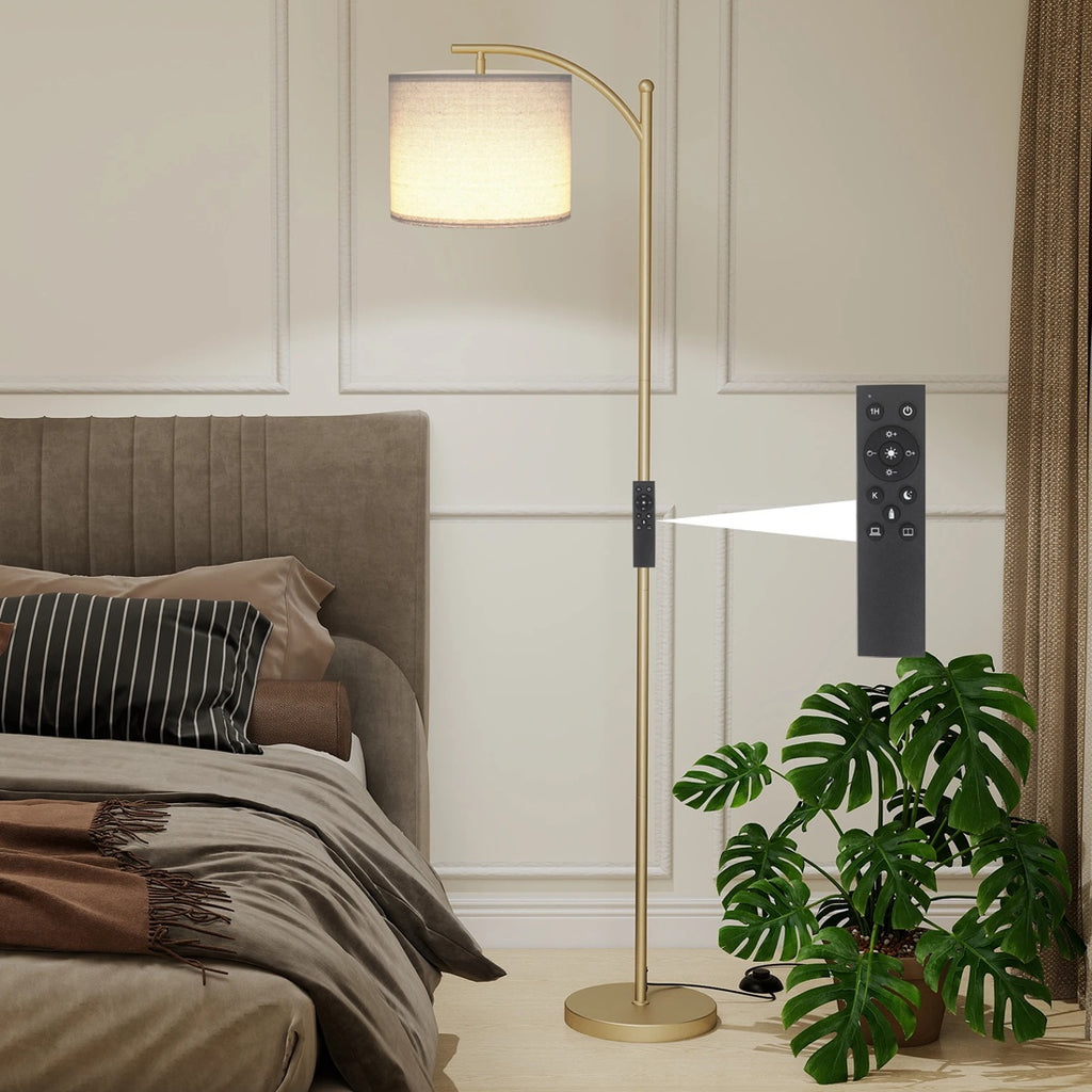 Floor Lamp Free Standing Light With Bulb Linen Shade Remote Control Bedroom