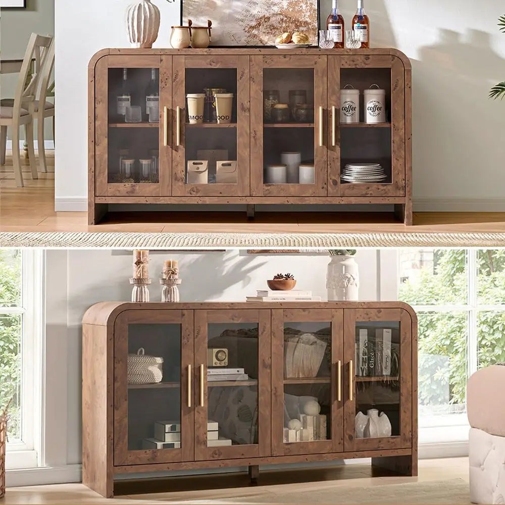 Sideboard Buffet Cabinet with Storage, Sideboard Cabinet with Adjustable Shelves amp 4 Glass Doors,Coffee Bar Console Table for