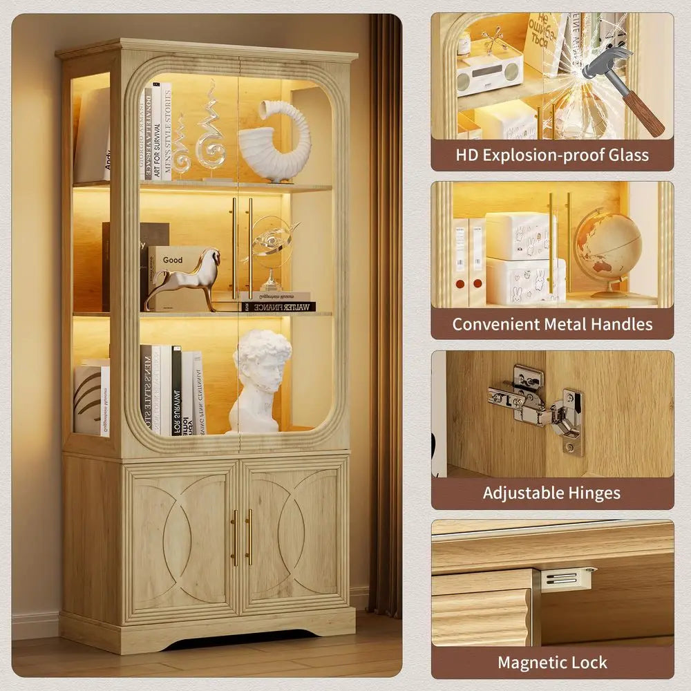 Display Cabinet with Glass Doors and Storage Shelve, Modern Display Cabinet for Collectibles Trophy Case for Display Black 31.5
