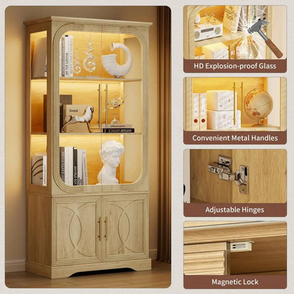Display Cabinet with Glass Doors and Storage Shelve, Modern Display Cabinet for Collectibles Trophy Case for Display Black 31.5
