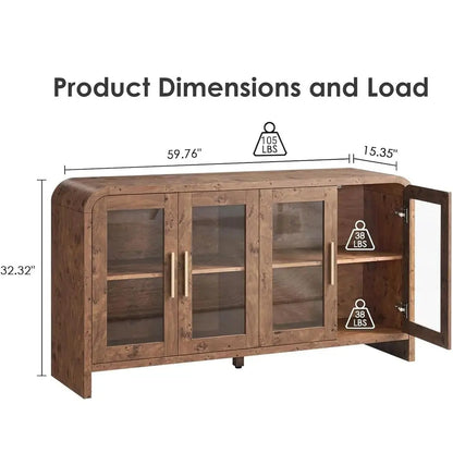 Sideboard Buffet Cabinet with Storage, Sideboard Cabinet with Adjustable Shelves amp 4 Glass Doors,Coffee Bar Console Table for