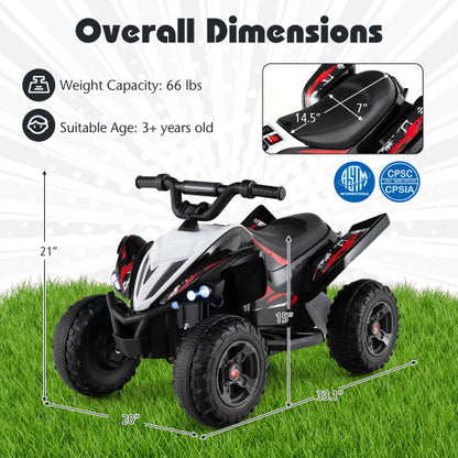 Costway 12V Kids Ride On ATV 4-Wheeler Quad with LED Lights and 7 mph Max Speed-Black - Color: Black
